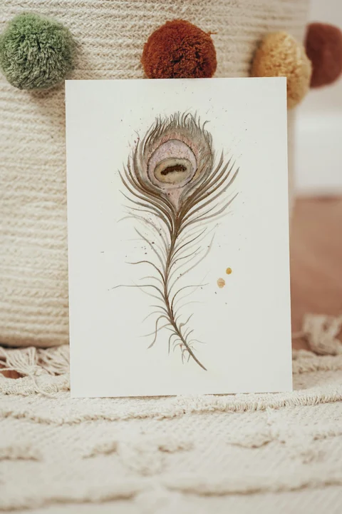 Image of a feather watercolor painting by Shayna Larsen, originals & prints available