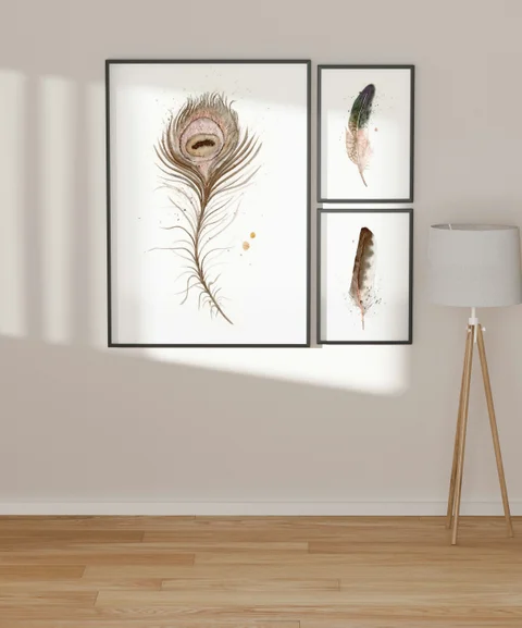 Image of a feather watercolor painting by Shayna Larsen, originals & prints available