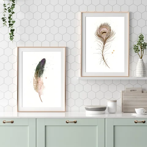 Image of a feather watercolor painting by Shayna Larsen, originals & prints available
