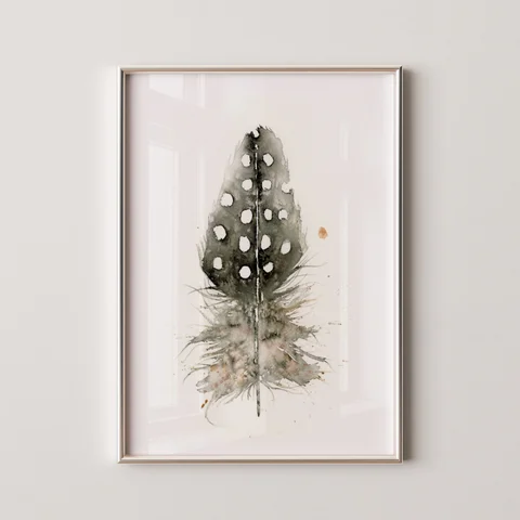 Image of a feather watercolor painting by Shayna Larsen, originals & prints available