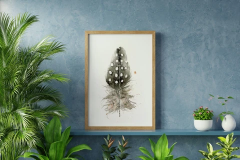 Image of a feather watercolor painting by Shayna Larsen, originals & prints available