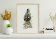 Image of a feather watercolor painting by Shayna Larsen, originals & prints available