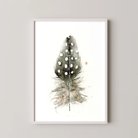 Image of a feather watercolor painting by Shayna Larsen, originals & prints available