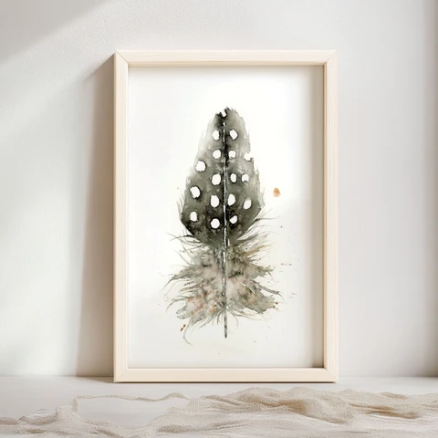 Image of a feather watercolor painting by Shayna Larsen, originals & prints available
