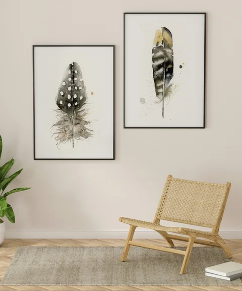 Image of a feather watercolor painting by Shayna Larsen, originals & prints available