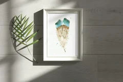 Image of a feather watercolor painting by Shayna Larsen, originals & prints available