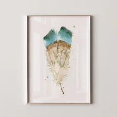 Image of a feather watercolor painting by Shayna Larsen, originals & prints available