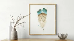 Image of a feather watercolor painting by Shayna Larsen, originals & prints available