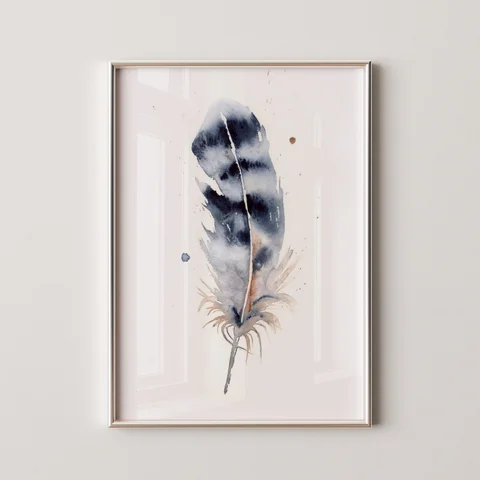 Image of a feather watercolor painting by Shayna Larsen, originals & prints available