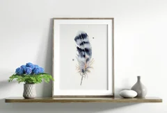 Image of a feather watercolor painting by Shayna Larsen, originals & prints available
