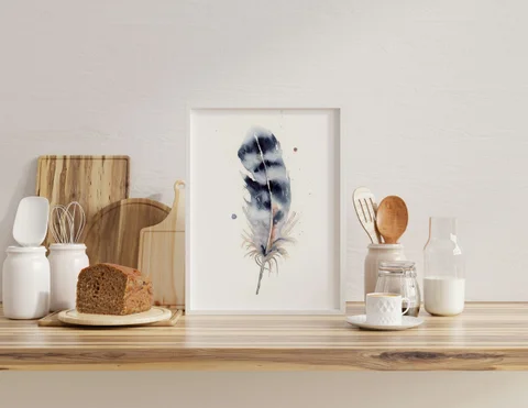 Image of a feather watercolor painting by Shayna Larsen, originals & prints available