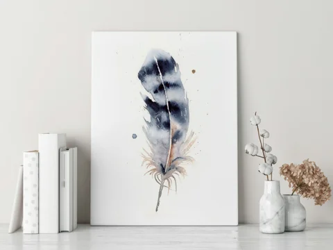 Image of a feather watercolor painting by Shayna Larsen, originals & prints available