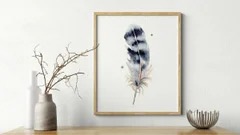 Image of a feather watercolor painting by Shayna Larsen, originals & prints available