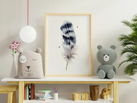 Image of a feather watercolor painting by Shayna Larsen, originals & prints available