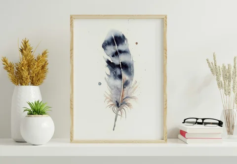 Image of a feather watercolor painting by Shayna Larsen, originals & prints available