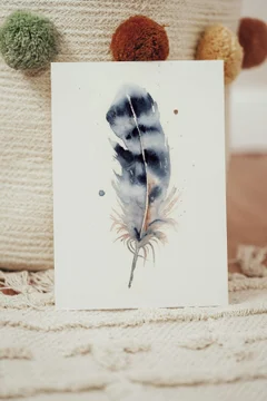 Image of a feather watercolor painting by Shayna Larsen, originals & prints available