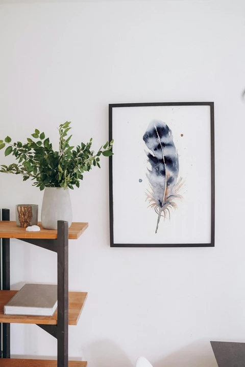 Image of a feather watercolor painting by Shayna Larsen, originals & prints available