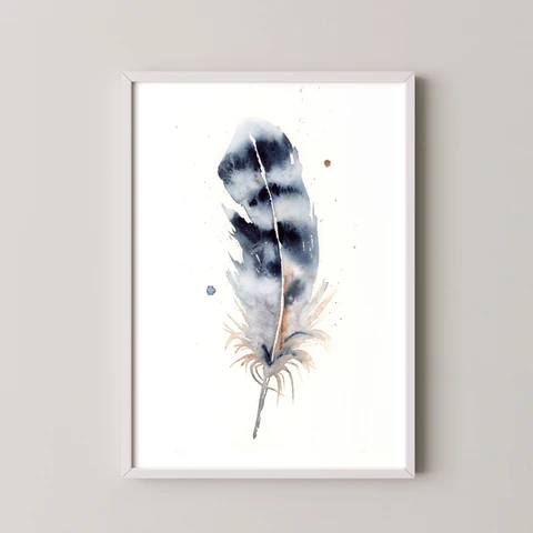 Image of a feather watercolor painting by Shayna Larsen, originals & prints available