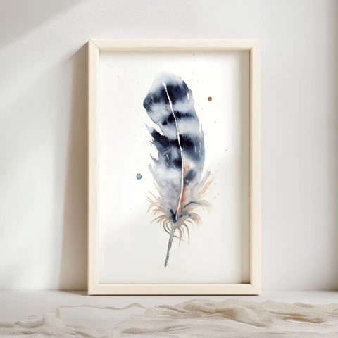 Image of a feather watercolor painting by Shayna Larsen, originals & prints available