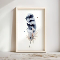 Image of a feather watercolor painting by Shayna Larsen, originals & prints available