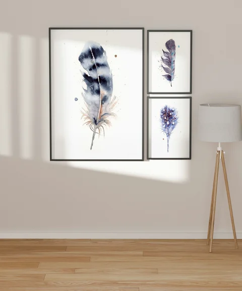 Image of a feather watercolor painting by Shayna Larsen, originals & prints available