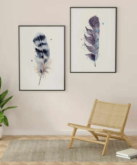 Image of a feather watercolor painting by Shayna Larsen, originals & prints available