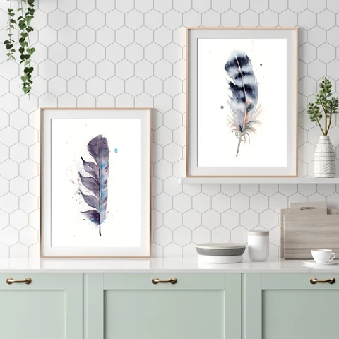 Image of a feather watercolor painting by Shayna Larsen, originals & prints available