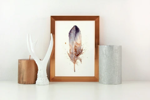 Image of a feather watercolor painting by Shayna Larsen, originals & prints available