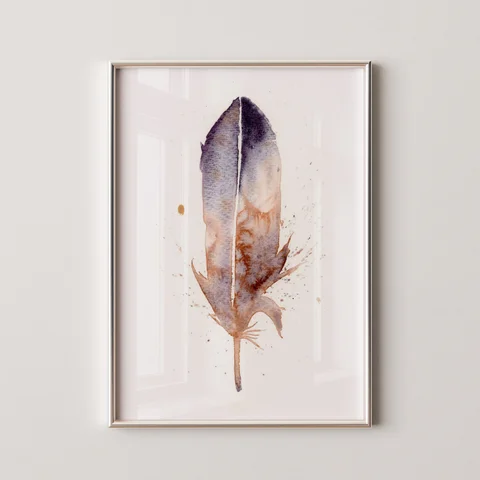 Image of a feather watercolor painting by Shayna Larsen, originals & prints available