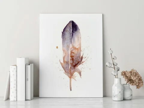 Image of a feather watercolor painting by Shayna Larsen, originals & prints available