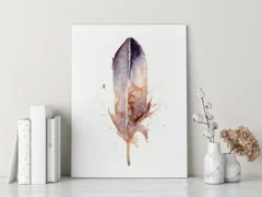 Image of a feather watercolor painting by Shayna Larsen, originals & prints available