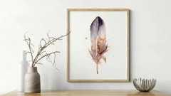 Image of a feather watercolor painting by Shayna Larsen, originals & prints available