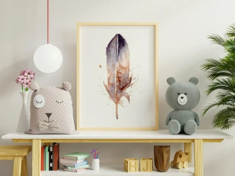 Image of a feather watercolor painting by Shayna Larsen, originals & prints available