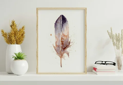 Image of a feather watercolor painting by Shayna Larsen, originals & prints available