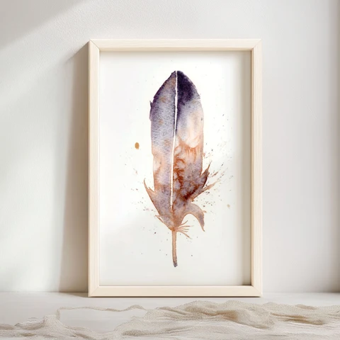 Image of a feather watercolor painting by Shayna Larsen, originals & prints available