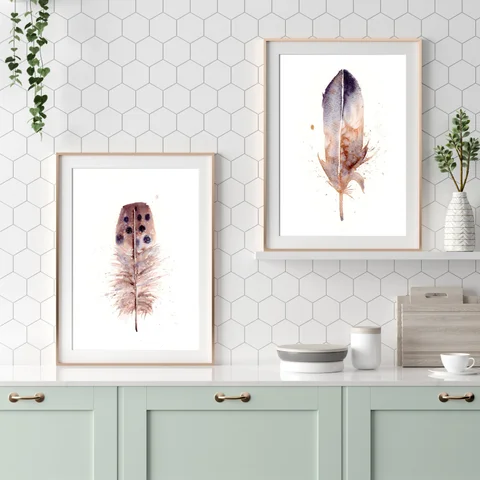 Image of a feather watercolor painting by Shayna Larsen, originals & prints available