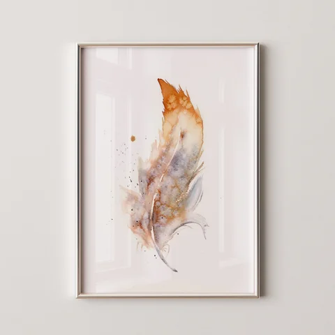 Image of a feather watercolor painting by Shayna Larsen, originals & prints available