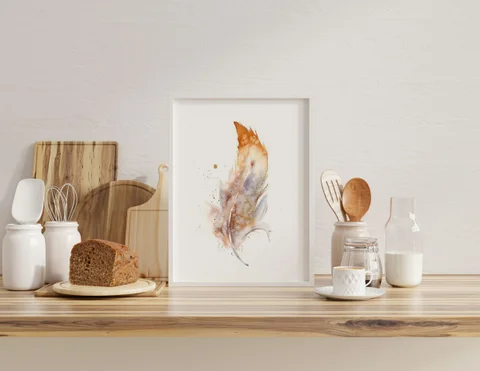 Image of a feather watercolor painting by Shayna Larsen, originals & prints available