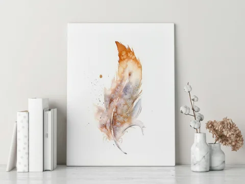 Image of a feather watercolor painting by Shayna Larsen, originals & prints available