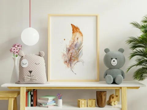 Image of a feather watercolor painting by Shayna Larsen, originals & prints available