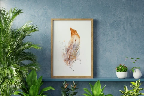 Image of a feather watercolor painting by Shayna Larsen, originals & prints available