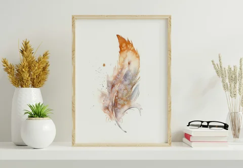 Image of a feather watercolor painting by Shayna Larsen, originals & prints available