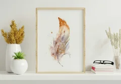 Image of a feather watercolor painting by Shayna Larsen, originals & prints available