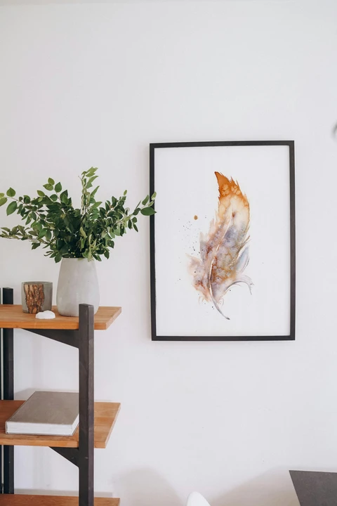 Image of a feather watercolor painting by Shayna Larsen, originals & prints available