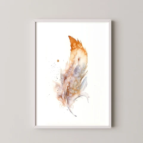 Image of a feather watercolor painting by Shayna Larsen, originals & prints available