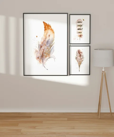 Image of a feather watercolor painting by Shayna Larsen, originals & prints available