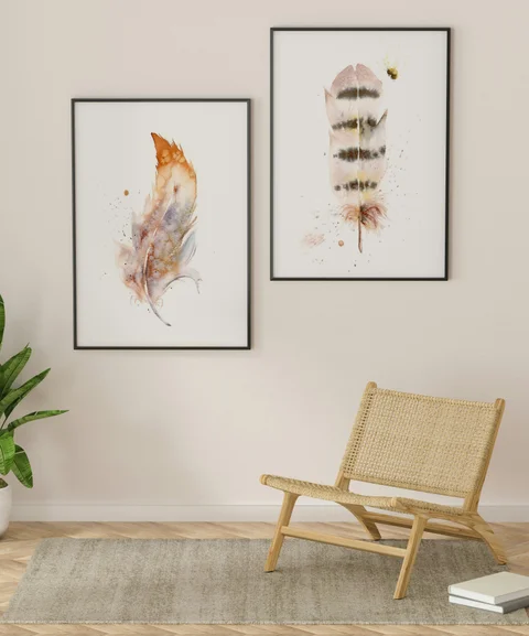 Image of a feather watercolor painting by Shayna Larsen, originals & prints available