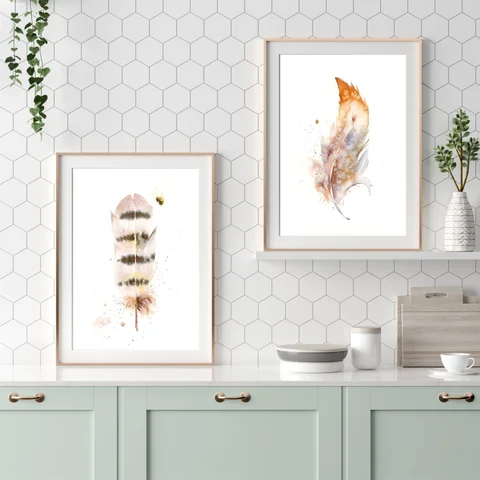 Image of a feather watercolor painting by Shayna Larsen, originals & prints available