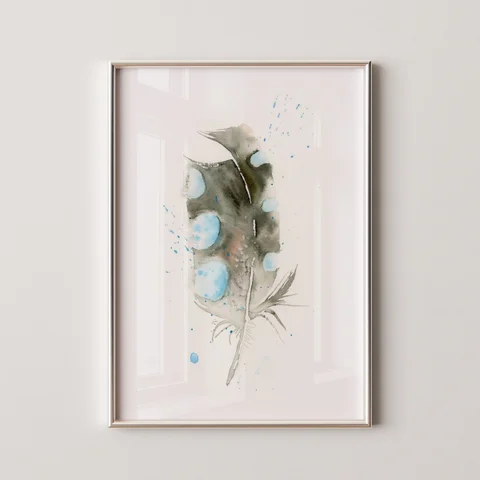 Image of a feather watercolor painting by Shayna Larsen, originals & prints available