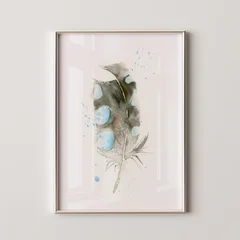 Image of a feather watercolor painting by Shayna Larsen, originals & prints available